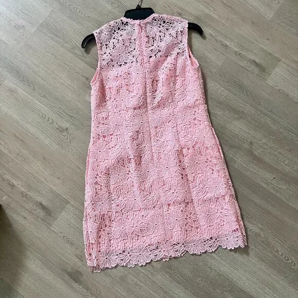 Women's Embroidery Sleeveless Lace Hollow Out Mini Dress Short Skirt Pink Size L - Picture 9 of 9